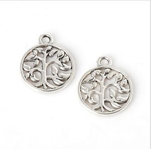 200pcs/lot Zinc Alloy Tree Antique Silver Plated Round Tree Charms Pendants for DIY Fashion Jewelry Making 15*18mm