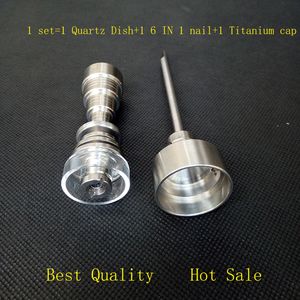 Titanium nails Quartz Dish Banger Smoking Accessories Tool 6 in 1 with Carb Cap bowl for bubbler hookahs oil rigs Glass Water bongs