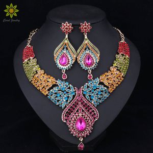 Fashion Bridal Jewelry Sets Wedding Necklace Earring For Brides Party Accessories Gold Color Crystal Indian Women Decoration