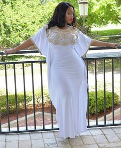 Afrikansk vit sequined plus size prom klänningar guldpärlor juvelhals korta ärmar afton klänningar billiga golvlängd chiffong formell klänning 407