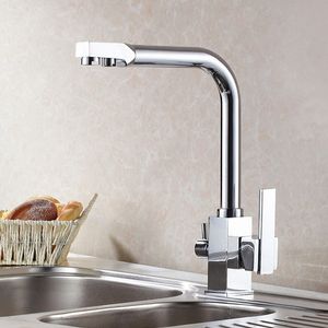 Kitchen Sink Faucet With Pure Brass Chrome And Tri Flow Sink Mixer Osmosis Two Way Water Filter-Rotatable Commercial faucets