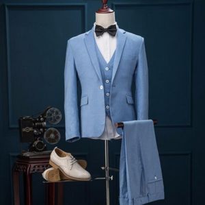 Gli ultimi uomini si adattano ai nuovi disegni Abiti da sposa azzurri Prom Party Abiti groomsman Suit Smoking dello sposo (giacca + gilet + pantaloni)