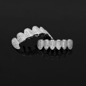 Moissanite placcato in oro massiccio Hip-Hop con cappuccio pieno di diamanti Top Bottom Denti Grillz Gioielli per il corpo Halloween