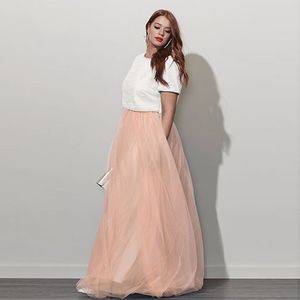 Trendy Peach Color Long Tutu Skirt Fashion Floor Length Tulle For Women High Quality Pleat Custom Made