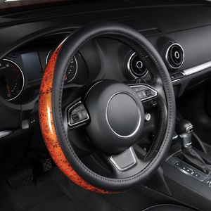 Autoyouth Car Steeringホイールカバースモールブラックライチパターンクレセントウッドグレインユニバーサル38cm / 15インチカースタイリングトヨタ