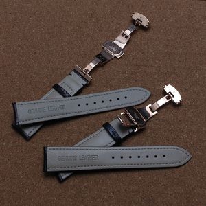 Cowhide Leather Watchbands with Crocodile Grain Special Pattern watch strap rose gold buckle butterfly deployment black brown new 297s