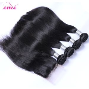 5Pcs Lot 8A Peruvian Straight Virgin Hair with Closure 4 Bundles with Closure Unprocessed Human Hair Weave with Closures Landot Hair Product