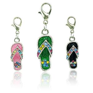 Fashion Floating Charms With Lobster Clasp Dangle Rhinestone Enamel Slipper DIY Charms For Jewelry Making Accessories on Sale