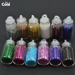 Nail Glitter Partihandel-1 Set 12 Färgpulver Damm 3D Konstdekoration för Acrylic UV Gel Skönhet Manikyr Tillbehör NC322