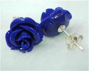 12mm Blue Coral Ohrringe geschnitzte Blume 925 Silber AASQ