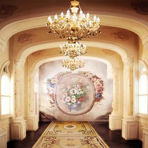 Interior Palace Crystal Chandeliers Photo Booth Backdrops for Weddings Flower Wall Vintage Carpet Studio Photography Background