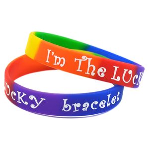 100 Stück „I am the Lucky“-Armband aus Silikonkautschuk mit bedrucktem Logo, perfekt für die Verwendung in jedem Vorteilsgeschenk