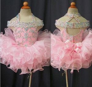진짜 이미지 유아용 대회 대회 드레스 핑크 오간자 컵케익 키즈 댄스 파티 가운 크리스탈 구슬로 된 활식 여자 생일 PA1926