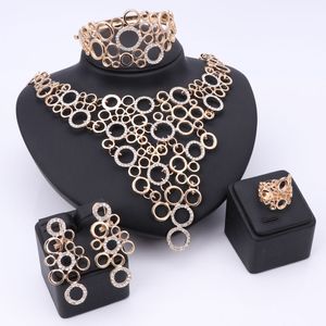 Afrikanische Perlen Schmuck Sets Frauen Hochzeit Dubai Vergoldete Kristall Halskette Mode Braut Ring Armband Ohrringe Zubehör