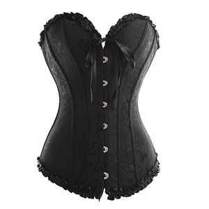 Corsetto di broccato jacquard con volant all'ingrosso Plus size Lace up Women Ribbon Ricamo floreale Overbust Sexy Dance Corse da sposa Bustier