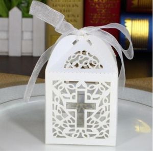 100 sztuk Laser Cut Hollow Cross Wstążki Wedding Party Baby Shower Favor Prezent Wstążka Cukierki Box Box