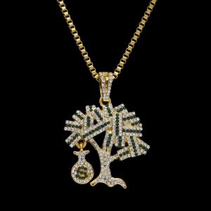 New Hip hop High Quality 18k Gold Silver Plated Iced Out Crystal USA Moneytree Pendant Necklace for Men