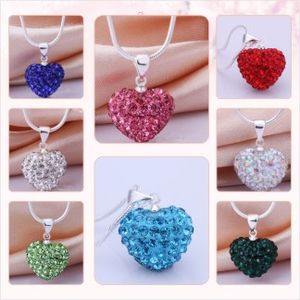 fashion cheapest white black 16 inch mix Silver Plated Crystal Heart Necklace Pendant Snake Chains C014