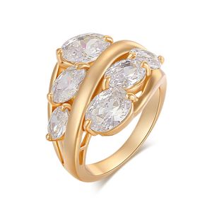 Super-Damen-Ring, echter 18-Karat-Gelbgold vergoldet, großer glänzender CZ-Ring für die Braut zur Hochzeitsfeier