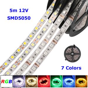 Edison2011 Högkvalitativ 5050 Flexibel LED-band Ljus 5m 300 LED 12V SMD Varm / Ren / Kall Vit Röd Grön Blå RGB Non Vattentät