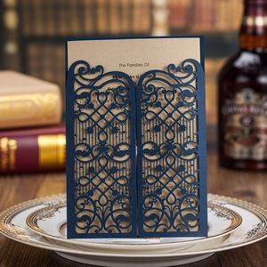 OEM Laser Cut Invitations Customized Wedding Invitation Cards With Navy Blue Gate Hollow Personalized Wedding Invitations #BW-I0511