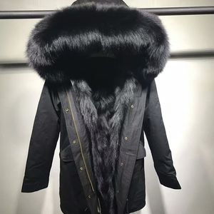 black raccoon fur trim Mukla furs brand black fox fur liner black long jackets with raccoon fur trim hoody