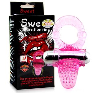 Sweet Vibration Ring Clit Penis Stimulering Vibrator Med Silikon Pleasure Tunga För Kvinnor Män Vuxen Sexleksak