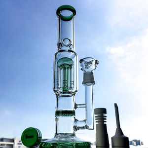 Glass Bong 8 Tree Arm Percs Water Pipes 18mm Joint Dab Oil Rig Straight Tube Bongs With Ceramic Nail Carb Cap 1003