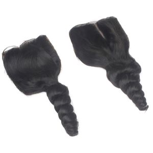 Partihandel 10st / Lot Gratis Del Lace Stängningar Brasiliansk Virgin Human Hair 1B 130% 4 * 4 tum Lös vågig Swiss Lace Top Stänger Hårstycken