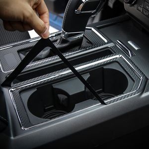 Gear Cup Holder Carbon Fiber Decoration Stickers Fit Black Car Interior Accessories For Ford F150 2015-2016