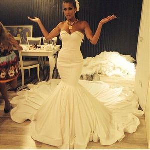 Simple Design White Mermaid Wedding Dresses 2017 Summer Sweetheart Court Train Beach Bridal Gowns Custom Made Chiffon Cheap Vestidos