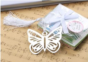 100pcs Metal Silver Butterfly Bookmark Bookmarks White tassels wedding baby shower party decoration favors Gift gifts Free Shipping