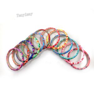 Mixed Color Bohemian Style Printed Polymer Clay Bangle For School Girls 8mm Width Wholesale 24pcs/lot