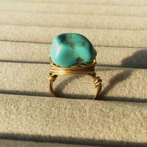 10PC/Lot Vintage Accessories Full Handmade Unique Irregular Turquoise Ring Stone Men And Women LOVE Couple Rings Size 6.25 Bijoux Best Gift 006