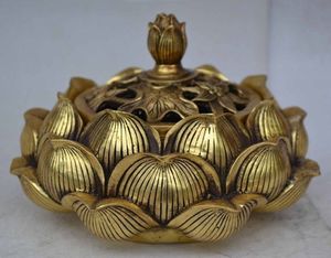 Exquisite Buddhist lotus carved brass incense burner