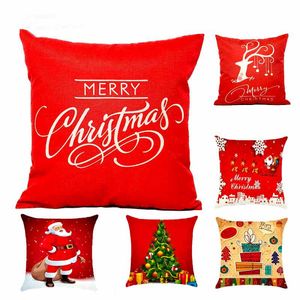 Hot Christmas Decorations For Home 1pcs Reindeer Jute Pillow Cover Case Merry Christmas Square Linen Kerst Noel