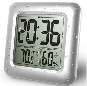 Waterproof Digital Large Wall Clock Shower Clocks Temperature Humidity Thermometer with suction cup for Bathroom Kitchen