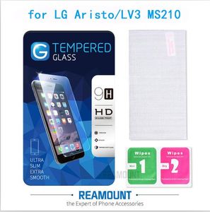 9h Hermed Glass Clear Front Screen Protector för LG Aristo LV3 MS210 Hållad skyddsfilm med rengöringsverktyg + högklassig förpackning