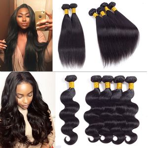 Virgin Brazilain Straight Hair Body Wave Mänskliga hårväv 10/20/30/50 Bundles Partihandel Peruvian Indian Body Wave Straight Hair Wefts