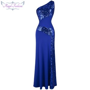 Ängel-Fashions Kvinnors Twinkling One Shoulder Sequins Collage Slim Maxi Party Dresses Prom Kappor Röd Carpet Dress 068