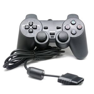 Wholesale Wired 1.5M Controller Dual Vibration Joystick Gamepad Joypad For PS2 Playstation 2 Black retail bilstercard pack TW-431