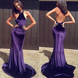 Prosty ciemny purpurowy aksamitnik backless sukienki długi halter hrabia pociąg syrenki suknie imprezowe niestandardowe suknie wieczorowe