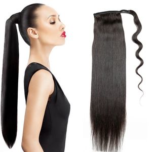 dora 18" silk Straight Ponytail Hair Extension Human Hair Wrap Ponytail Hairpiece 100g natural color 1#