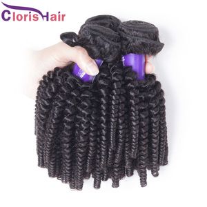 Toppförsäljning 3 buntar Afro Kinky Curly Human Hair Weave Rå Obehandlade Peruvian Virgin Bouncy Curls Sy i förlängningar