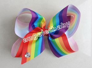 50pcs Newest jojo 6" ombre multi colours hair bows Alligator clips heart crystal Boutique Rainbow Striped Sweet Accessories HD3468