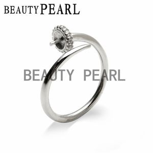 Pearl Оправы Open Ring Blank Выводы Циркон стерлингового серебра 925 для ювелирных изделий DIY Making 5 шт