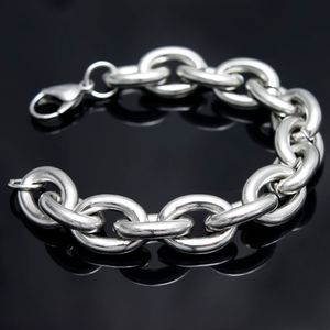 Wysokiej jakości Silver Tone 316L Stainless Steel Fashion Heavy Huge 15mm Oval Link Bransoletka Łańcucha Męska Bransoletka 8 '' - 9,5 cala