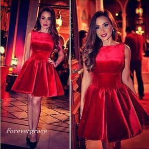 Cheap Red Short Homecoming Dress A Line Crew Neck Sleeveless Junior Girls Wear Cocktail Graduation Party Dress Custom Made Plus Size