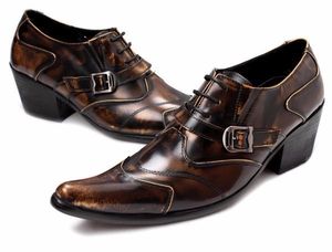 ブラックブラウンマン英国スタイルのドレスシューズサイズ 38-46 ハイヒール秋のブーツ高品質オックスフォードシューズ男性のための送料無料