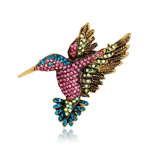 Vintage Multicolor Rhinestone Woodpecker Brooches Antique Gold Alloy Animal Brooch Costume Pins Fashion Breastpin Party Dress Jewelry